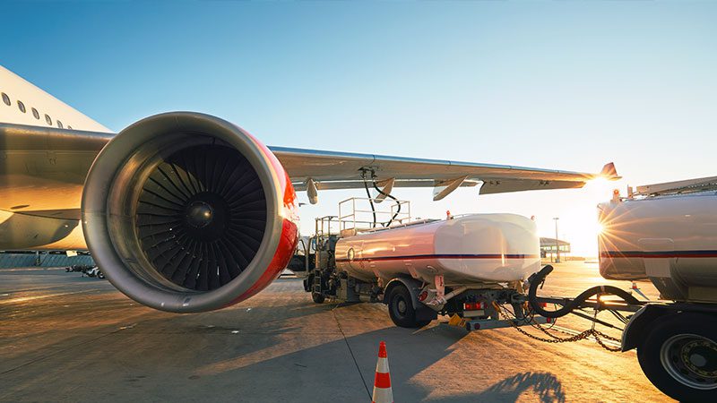 A plane being refueled.