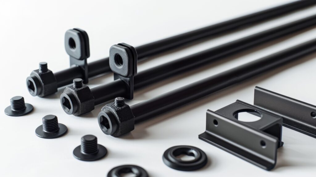 a black powder-coated accessory for a fence post